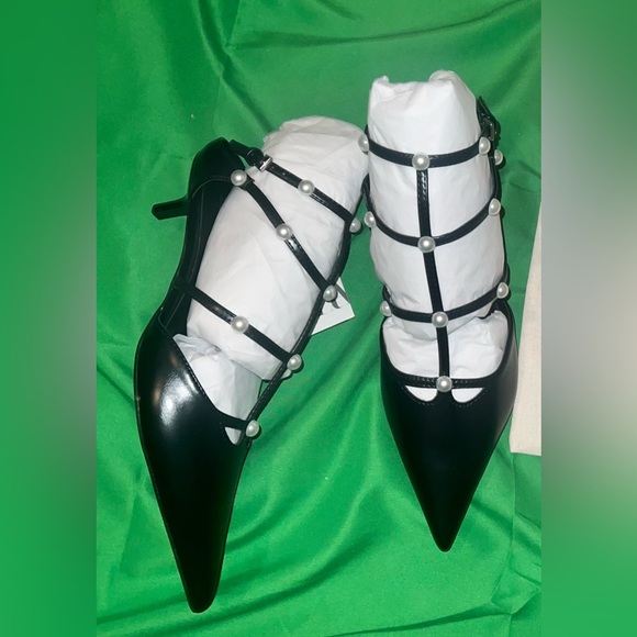 NWT Zara Sling Back Kitten Heels with Pearl Detailing size 38 - Picture 6 of 13